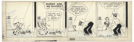 Chic Young Hand-Drawn Blondie Comic Strip From 1945 Titled Run, Shoes, Run! -- Dagwood Cant Leave the House Without His Shoes